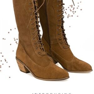 Joyfolie Arlin Brown Suede Lace-Up Boots